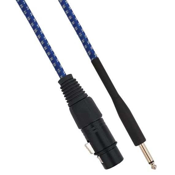 Cavo XLR Cannon femmina a Jack 6.35 maschio 1.5 metri Mono - Bianco/Blu Cavo XLR Cannon femmina a Jack 6.35 maschio 1.5 metri Mono - Bianco/Blu